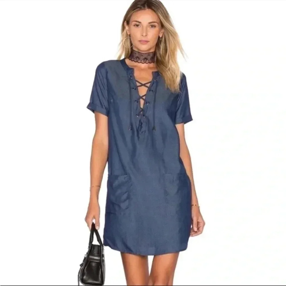 Revolve Lovers + Friends chambray laced dress